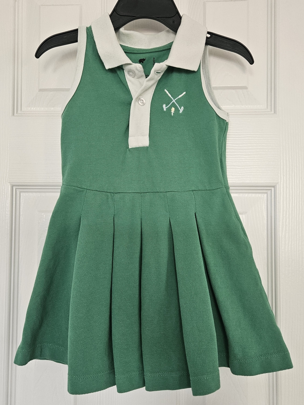 Girls' Green Sleeveless Polo Pleated Dress with White Trim